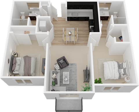 Floor plan for 2 beds, 2 baths, 1008 sqft